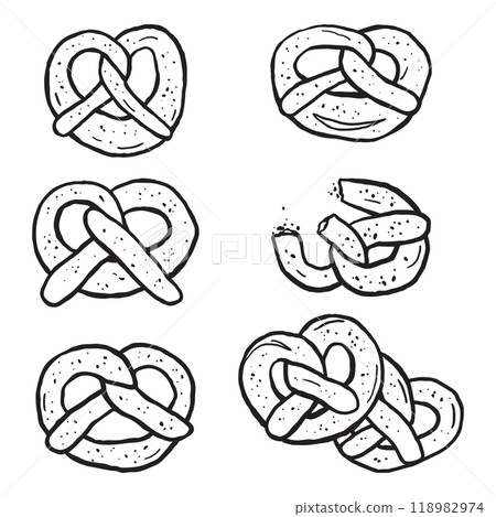 Hand drawn black and white pretzel set 118982974