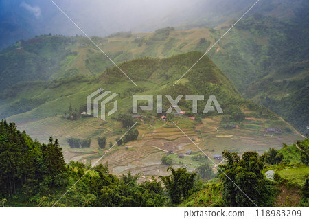 Landscape of Sapa in the fog, Northwest Vietnam. Vietnam opens to tourism after quarantine Coronovirus COVID 19 Landscape of Sapa in the fog, Northwest Vietnam. Vietnam opens to tourism after quarantine Coronovirus COVID 19 118983209