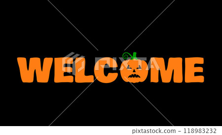 Welcome lettering with Halloween pumpkin. Vector template for typography poster, farmhouse sign, door mat, etc. 118983232