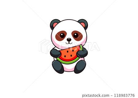 Nice cool panda eats ripe red watermelon Nice cool panda eats ripe red watermelon 118983776
