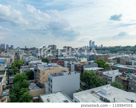 Aerial View of Hoboken and New Jersey Skyline 118984501