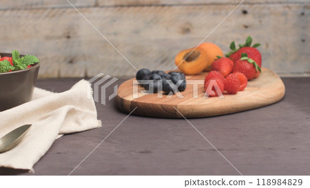 Yogurt with baked granola and berries Yogurt with baked granola and berries 118984829