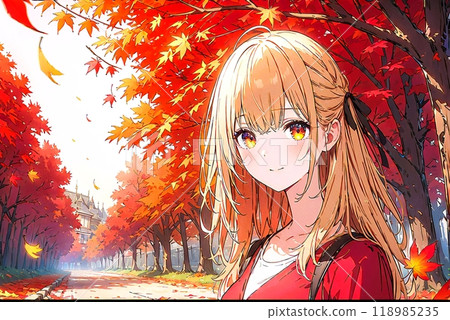 年輕女子旅行欣賞秋葉 年輕女子旅行欣賞秋葉 118985235