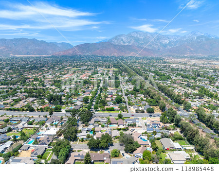Aerial view of Upland city in San Bernardino County, California 118985448