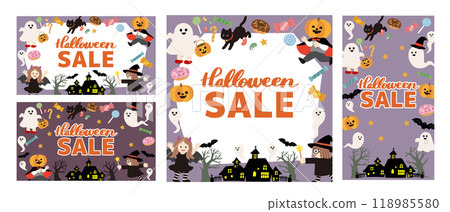 萬聖節銷售向量插圖集 118985580
