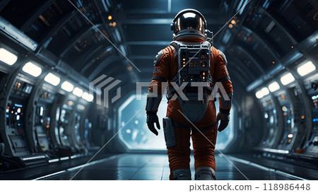 AI-generated image of an astronaut walking through a spaceship 118986448
