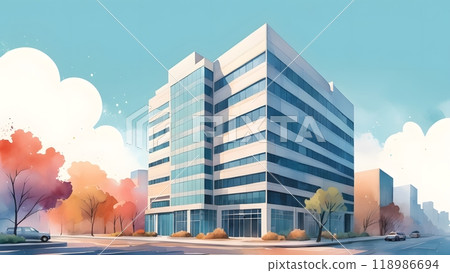 以水彩風格繪製的建築物的建築透視圖 118986694