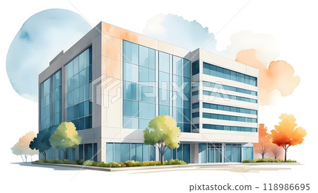 Architectural perspective drawing of an office building, architectural illustration 118986695