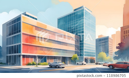 辦公大樓的建築透視，建築插畫 118986705