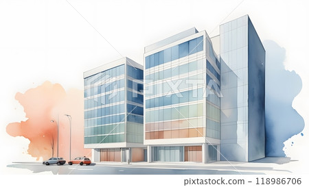 辦公大樓的建築透視，建築插畫 118986706