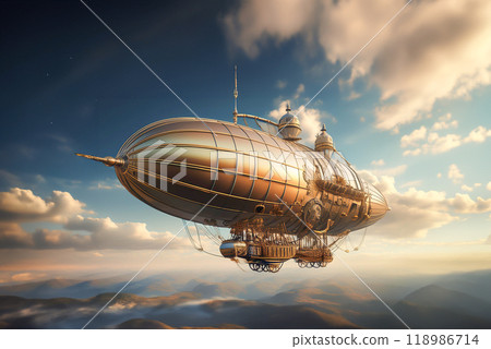 Illustration of a metal airship Illustration of a metal airship 118986714