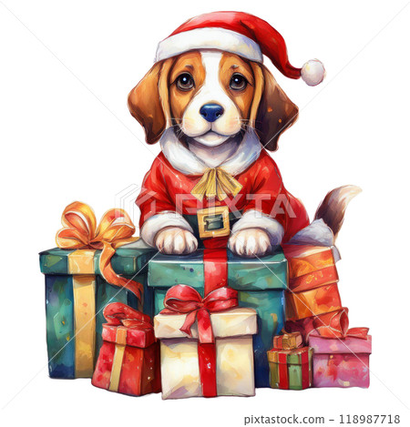 Christmas presents and beagle Santa Claus 2 / flyer and poster material 118987718