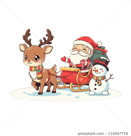 聖誕老人和馴鹿騎著雪橇 118987759