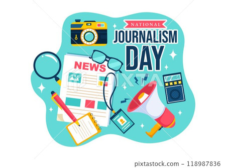 National Journalism Day Vector Illustration Recognizing and Appreciating the Tireless Efforts of Journalists, Featuring Tools and Equipment Design 118987836