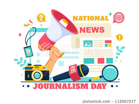 National Journalism Day Vector Illustration Recognizing and Appreciating the Tireless Efforts of Journalists, Featuring Tools and Equipment Design 118987837