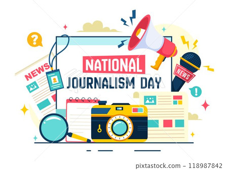 National Journalism Day Vector Illustration Recognizing and Appreciating the Tireless Efforts of Journalists, Featuring Tools and Equipment Design National Journalism Day Vector Illustration Recognizing and Appreciating the Tireless Efforts of Journalists, Featuring Tools and Equipment Design 118987842