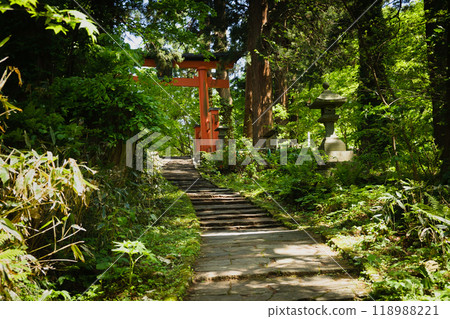 After continuing to climb the approach to Mt. Haguro, the torii gate of Dewa Sanzan Shrine finally came into view. 118988221