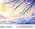 A landscape with the dawn sky, mountains, clouds and moon 118988693