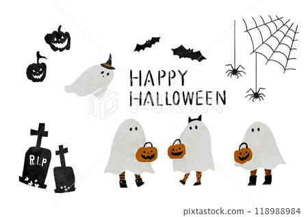 Cutout style Halloween image illustration set 118988984