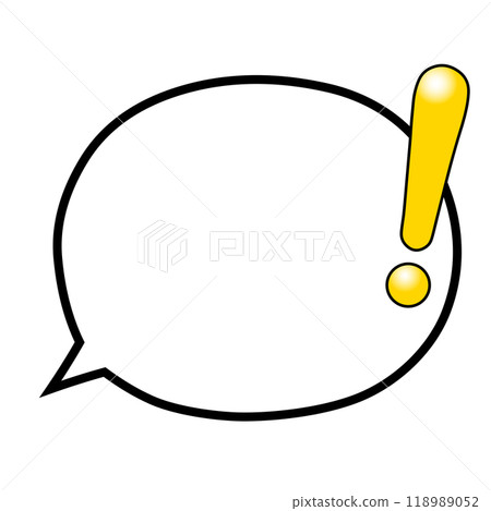 A shiny yellow round speech bubble with an exclamation mark A shiny yellow round speech bubble with an exclamation mark 118989052