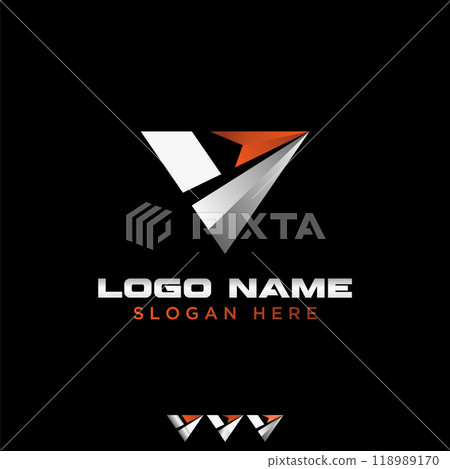 Logo design graphic concept creative abstract premium vector stock triangle arrow direction glow stainless steel. Related to monogram typography brand 118989170