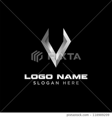 Logo design graphic concept creative abstract premium vector stock initial V font stainless steel like horn. Related to monogram typography branding Logo design graphic concept creative abstract premium vector stock initial V font stainless steel like horn. Related to monogram typography branding 118989209