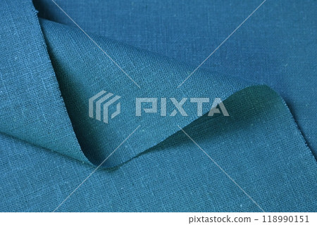 blue green hemp viscose natural fabric cloth color, sackcloth rough texture of textile fashion 118990151
