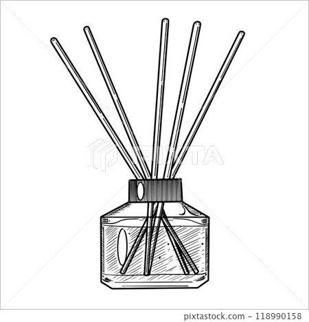 Vector air refreshing diffusers and incense sticks . Hand drawn illustration 118990158