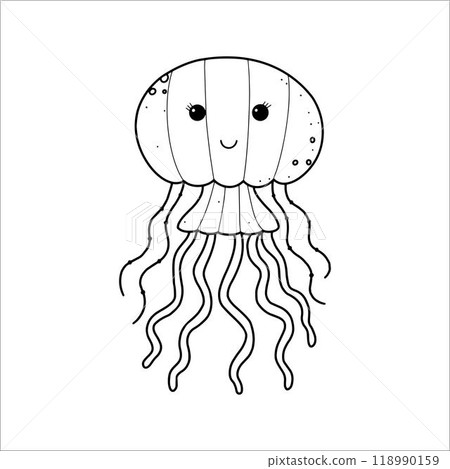 Hand drawn cute jellyfish. Underwater world. Vector illustration 118990159