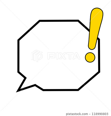 A hexagonal speech bubble with a solid yellow exclamation mark 118990803
