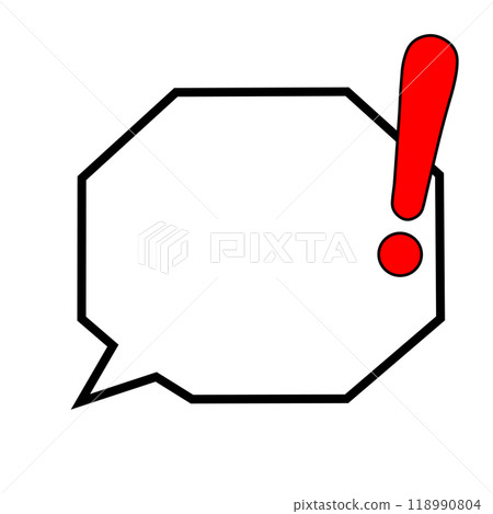 A hexagonal speech bubble with a solid red exclamation mark 118990804