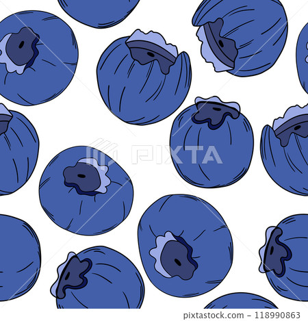 Seamless pattern with blueberry. Natural fresh ripe tasty blueberries. Vector illustration for background, packaging, textile, fabric and various other designs Seamless pattern with blueberry. Natural fresh ripe tasty blueberries. Vector illustration for background, packaging, textile, fabric and various other designs 118990863