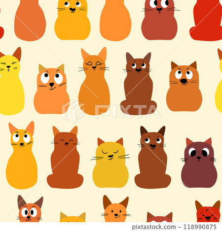 Seamless pattern with cute kitten print. Different scandy cats on color background. Scandinavian style illustration for kids. Vector illustration for fabric, textile, wallpaper, home clothing, pajama 118990875