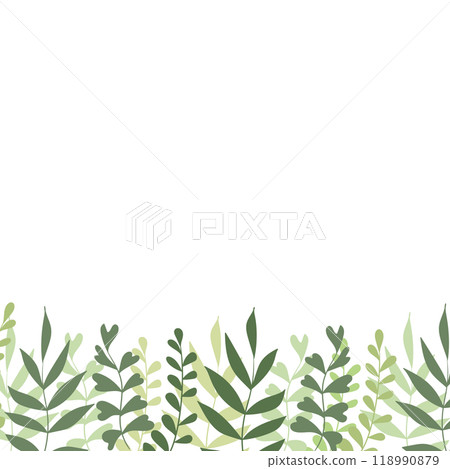Floral frame with colorful exotic branches on white background. Ornate border with tropic leaves. Vector stock illustration for wallpaper, posters, card. Doodle style. Copy space 118990879