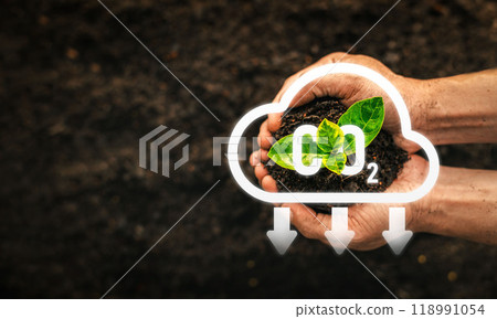 Reduce CO2 emission concept. Renewable energy-based green businesses can limit climate change and global warming. Reduce CO2 emission concept. Renewable energy-based green businesses can limit climate change and global warming. 118991054