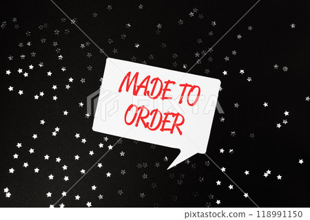 Made to order is written in red on a white background Made to order is written in red on a white background 118991150