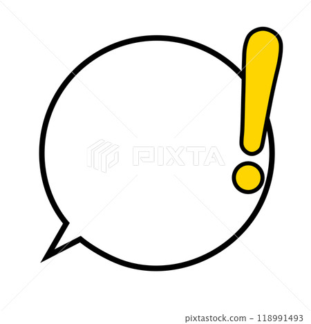 A circular speech bubble with a solid yellow exclamation mark A circular speech bubble with a solid yellow exclamation mark 118991493