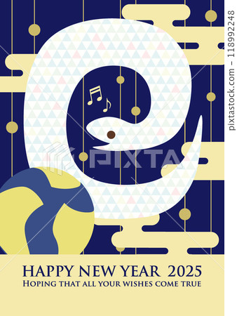 A cute snake vector illustration for New Year's cards for the year of the snake 2025 (A3 volleyball, blue) 118992248