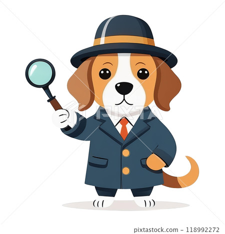 帶放大鏡的比格犬偵探插圖 1/傳單和海報材料 118992272