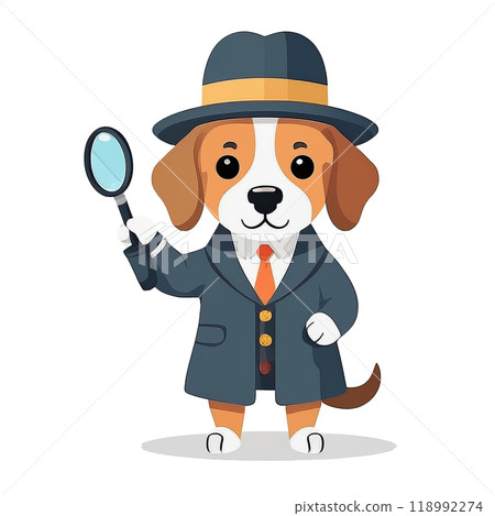 Beagle detective illustration with a magnifying glass 3 / flyer and poster material 118992274