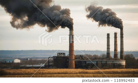 Factory chimney and smoke, Generative AI AI image 118992483