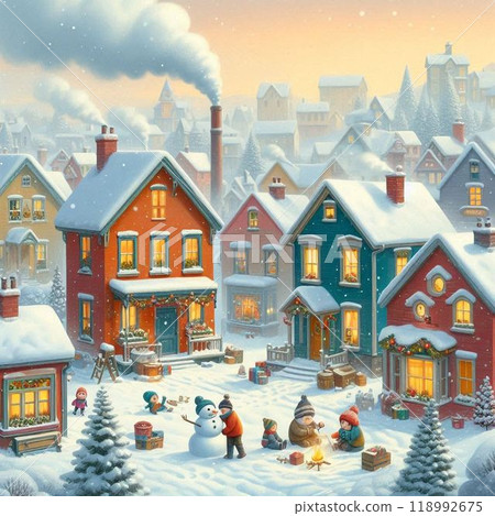 snowy winter cityscape 118992675