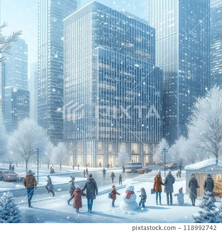白雪皚皚的辦公小鎮風景 118992742