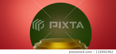 3d render illustration A gold and green object with a red background 3d render illustration A gold and green object with a red background 118992962