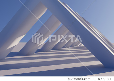 3d render illustration The image is a white and blue abstract of a building with a lot of white lines 118992975