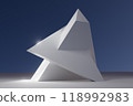 3d render illustration A white sculpture with a triangular shape is lit up by the sun 118992983