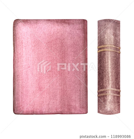 Pink hardcover book front and spine set isolated on white. Hand painted in watercolor. Thick book spine high quality illustration perfect for library, bookstore, learning, labels, logo decor design Pink hardcover book front and spine set isolated on white. Hand painted in watercolor. Thick book spine high quality illustration perfect for library, bookstore, learning, labels, logo decor design 118993086