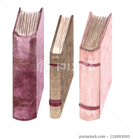 Pink and gold hardcover books set isolated on white. Hand painted in watercolor. Thick book spine high quality illustration perfect for library, bookstore, school learning, labels, logo decor design Pink and gold hardcover books set isolated on white. Hand painted in watercolor. Thick book spine high quality illustration perfect for library, bookstore, school learning, labels, logo decor design 118993093