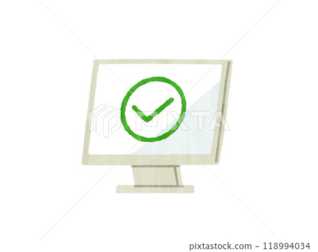 帶有複選標記的電腦顯示器-水粉畫 118994034