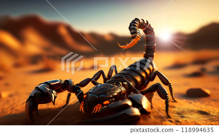 Close-up of an Aggressive Scorpion in Defensive Position - Generative Ai 118994635